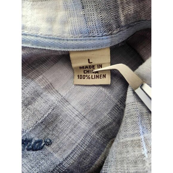 Men's Tommy Bahama Gray Plaid Linen Short Sleeve Button Down Shirt- Size Large - Picture 4 of 8